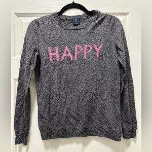 GAP Gray Sweater with Pink 'HAPPY' Text